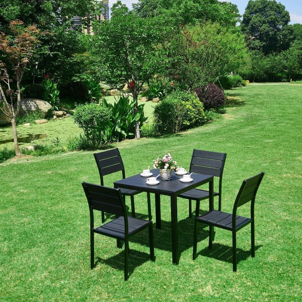 COMEDOR DE EXTERIOR NEPAL, NEGRO, INCLUYE CUATRO SILLAS