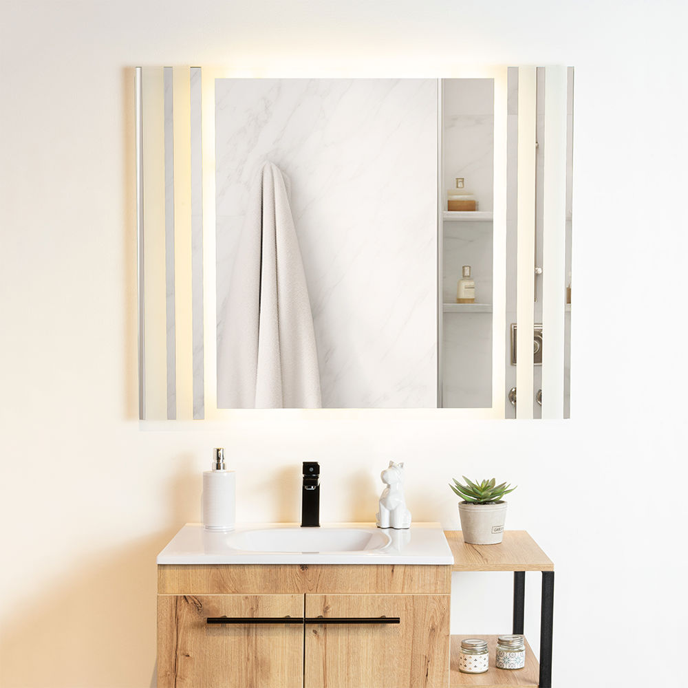 ESPEJO RECTANGULAR APOLO, GRIS, CON LUZ LED