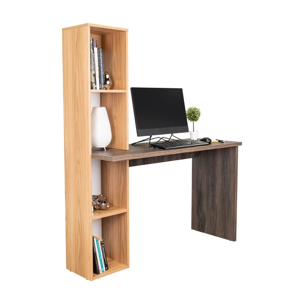 ESCRITORIO BIBLIOTECA ASTON, GRAFITO Y FRESNO EUROPEO, CON ESPACIO PARA GUARDAR OBJETOS