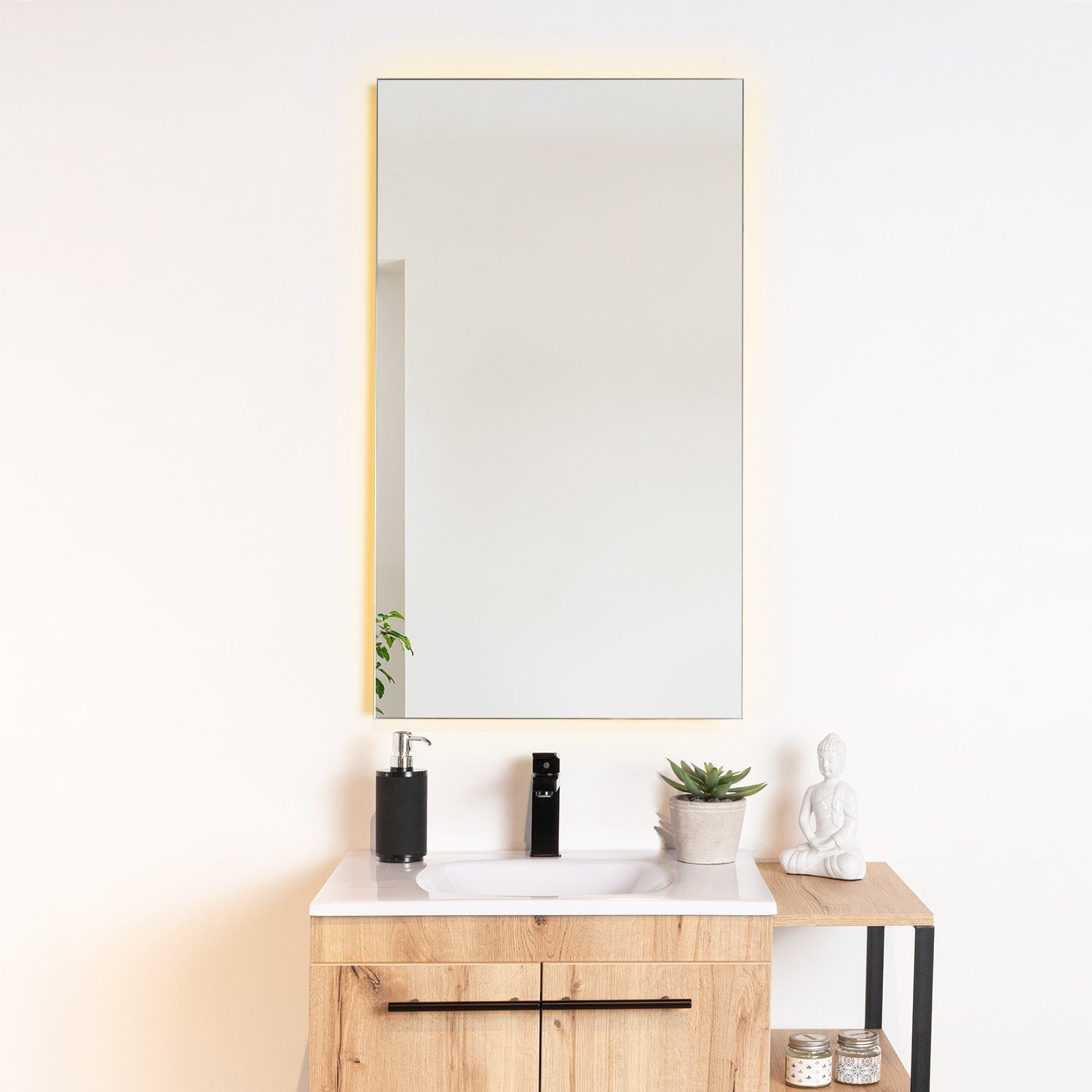 ESPEJO RECTANGULAR GARDA, GRIS, CON LUZ LED