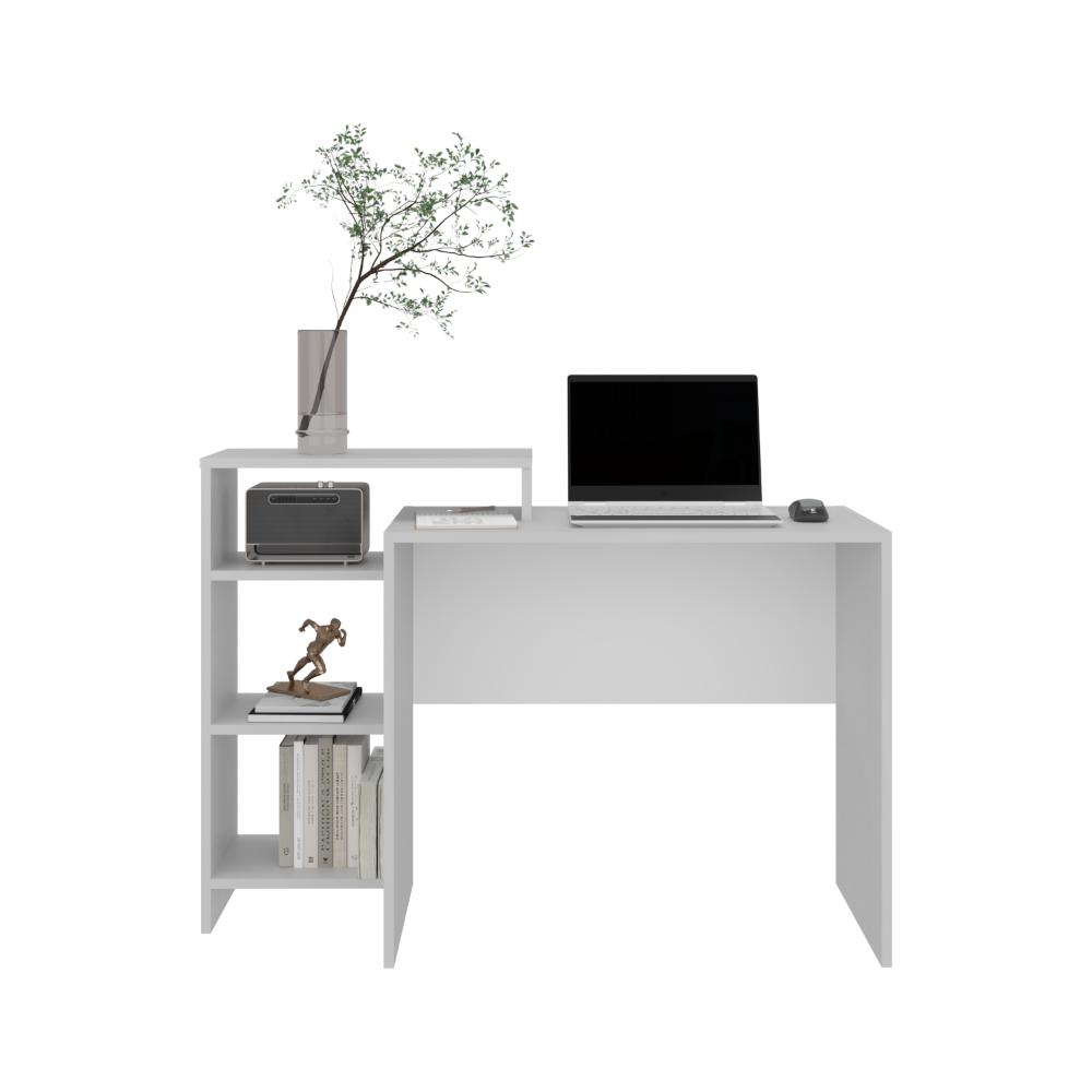 ESCRITORIO ESTELAR PLUS, BLANCO DUQUEZA, CUENTA CON TRES ENTREPAÑOS LATERALES