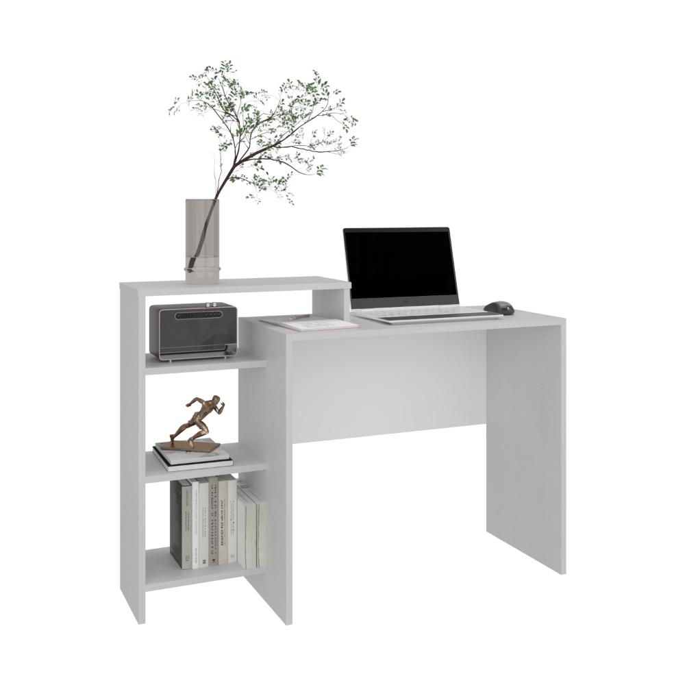 ESCRITORIO ESTELAR PLUS, BLANCO DUQUEZA, CUENTA CON TRES ENTREPAÑOS LATERALES