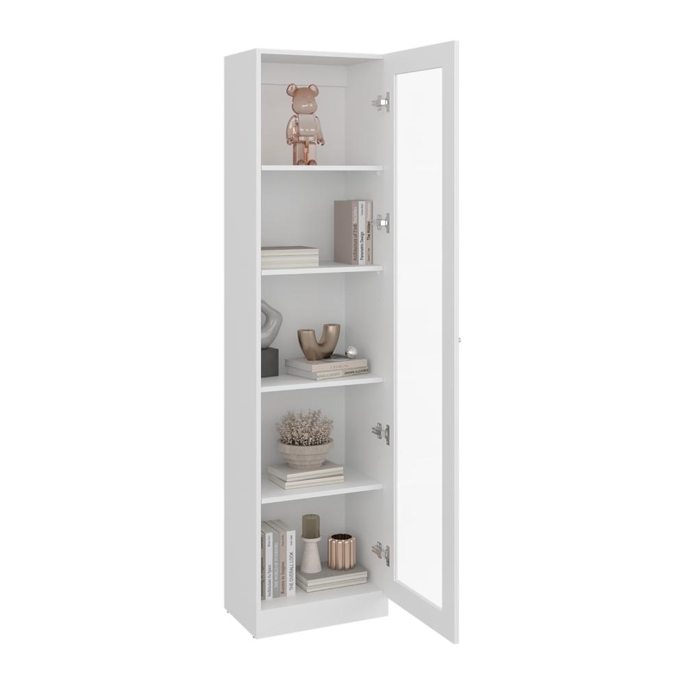 Biblioteca Home Eco Con Puerta En Vidrio, Blanco Duqueza, con Cinco Entrepaños ZF