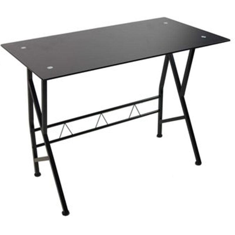 ESCRITORIO DE METAL PONGO, VIDRIO WENGUE, CON AMPLIO ESPACIO DE TRABAJO