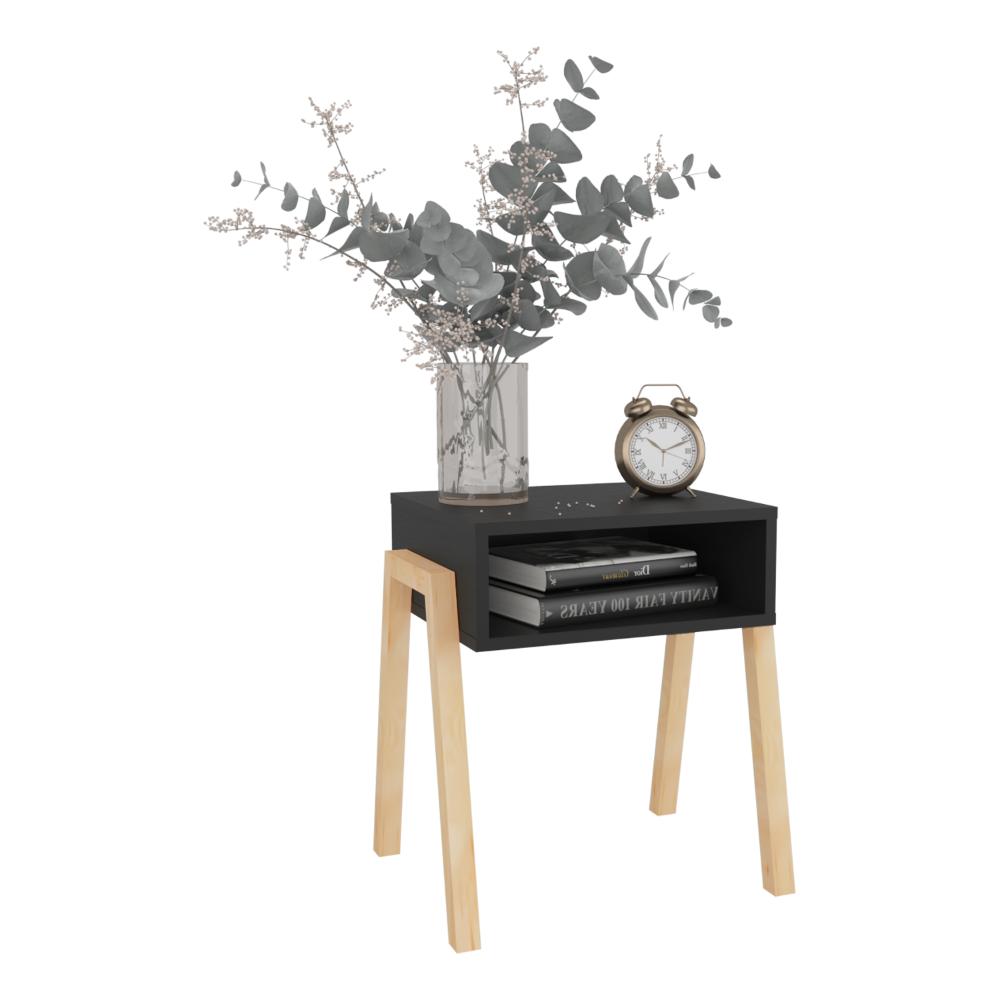 Mesa de Noche Pinet, Wengue , Con un entrepaño para guardar objetos con diseño minimalista