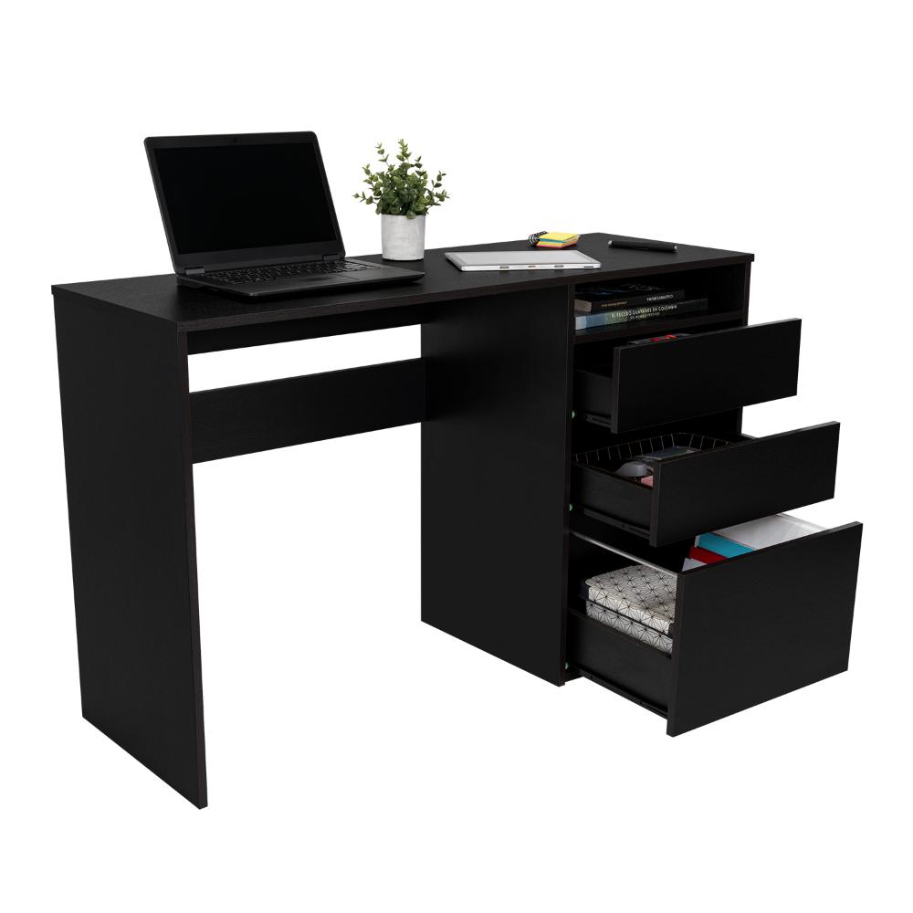 ESCRITORIO VENUS, WENGUE, CON DOS CAJONES MULTIUSOS Y UN CAJÓN ARCHIVADOR ADICIONAL