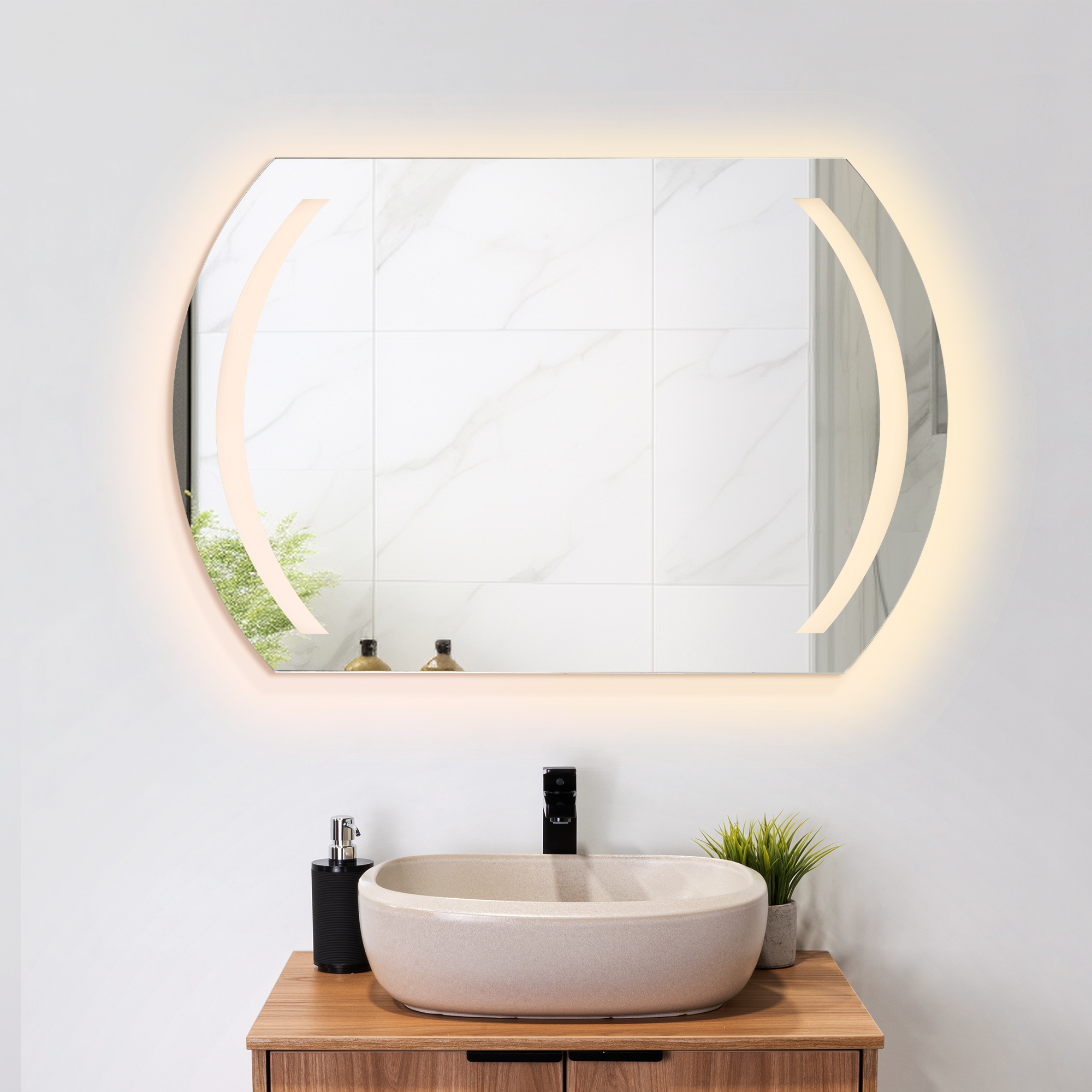 ESPEJO RECTANGULAR MANSON, GRIS, CON LUZ LED