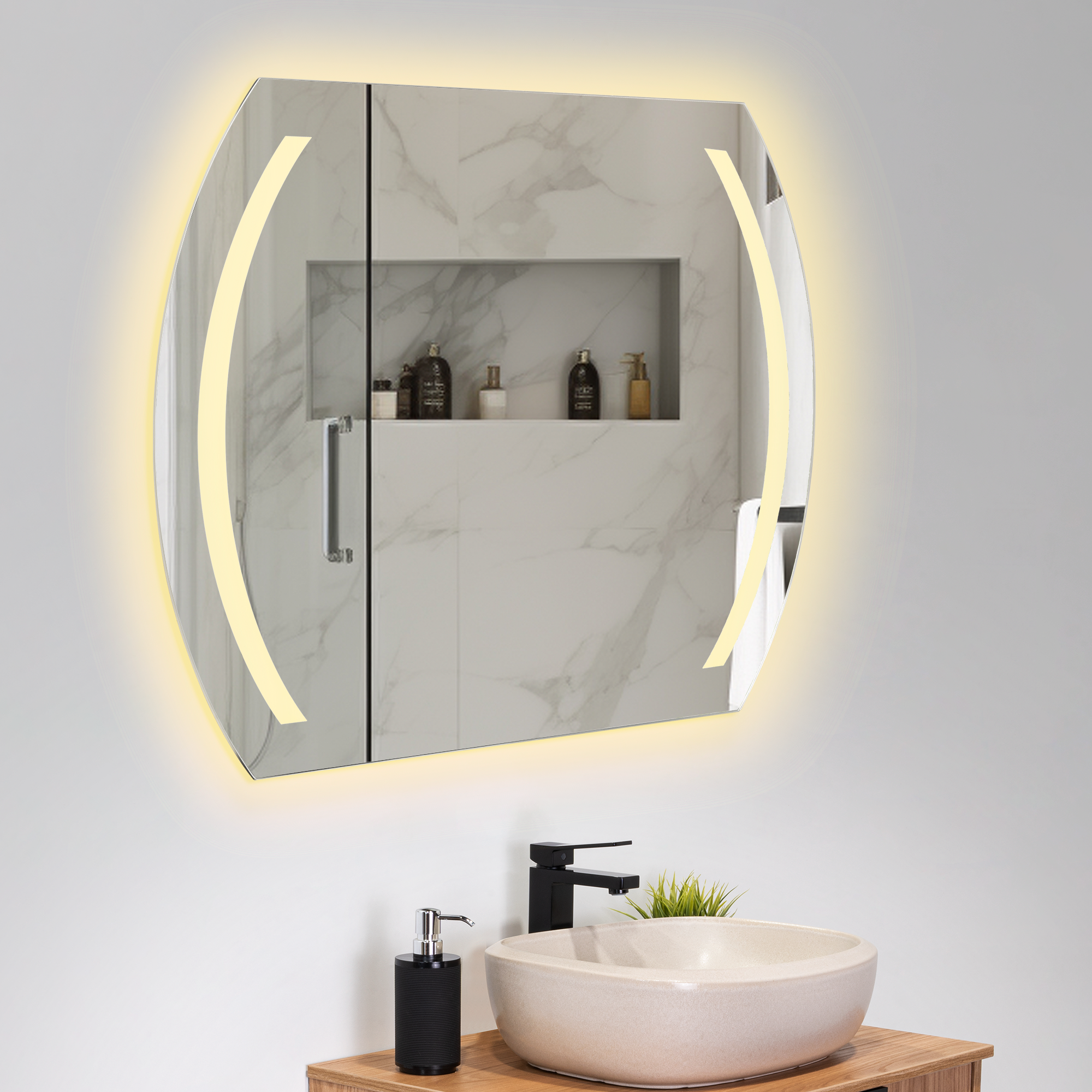 ESPEJO RECTANGULAR MANSON, GRIS, CON LUZ LED