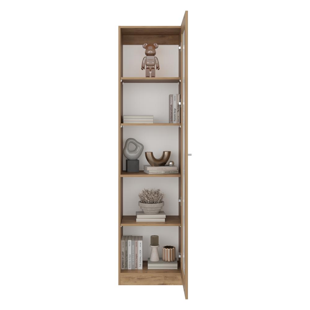 Biblioteca Home Eco Con Puerta En Vidrio, Macadamia, con Cinco Entrepaños ZF