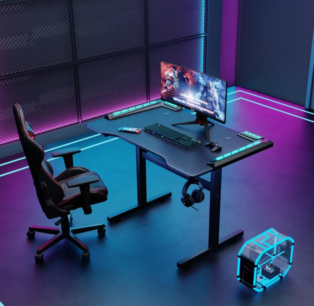 ESCRITORIO GAMER MATRIX , NEGRO, ESTRUCTURA METALICA Y LUZ LED