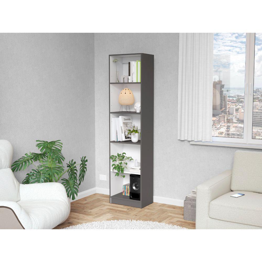 BIBLIOTECA HOME, PLATA OSCURO, CON CINCO ENTREPAÑOS ZF
