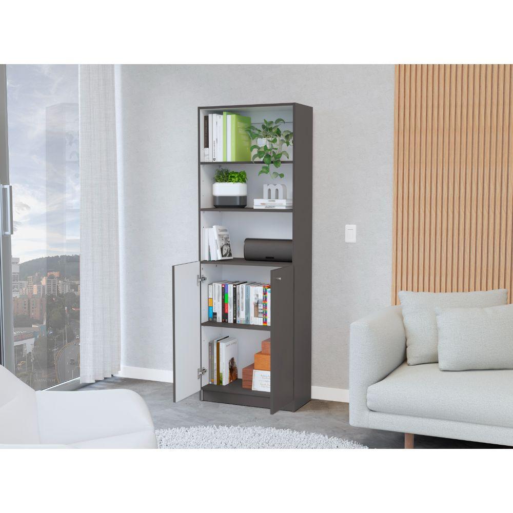 BIBLIOTECA HOME, PLATA OSCURO, CON CINCO ENTREPAÑOS Y DOS PUERTAS ABATIBLES ZF