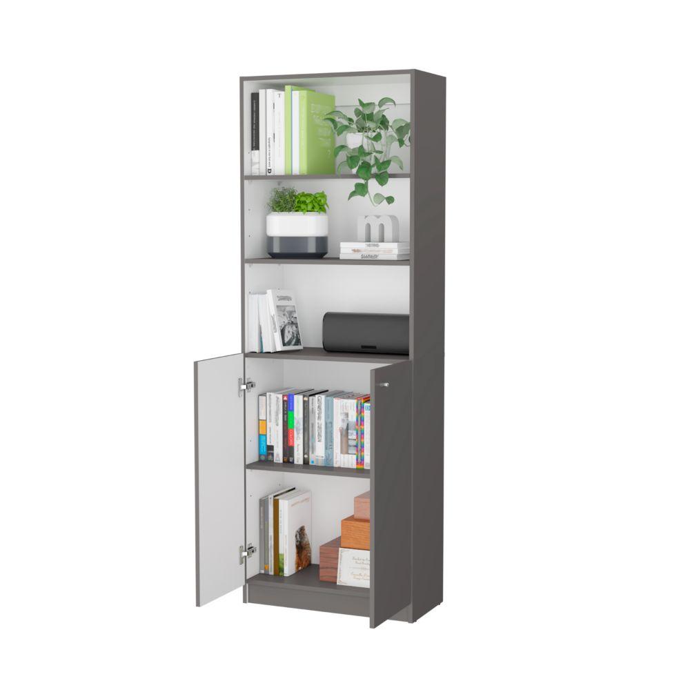 BIBLIOTECA HOME, PLATA OSCURO, CON CINCO ENTREPAÑOS Y DOS PUERTAS ABATIBLES ZF
