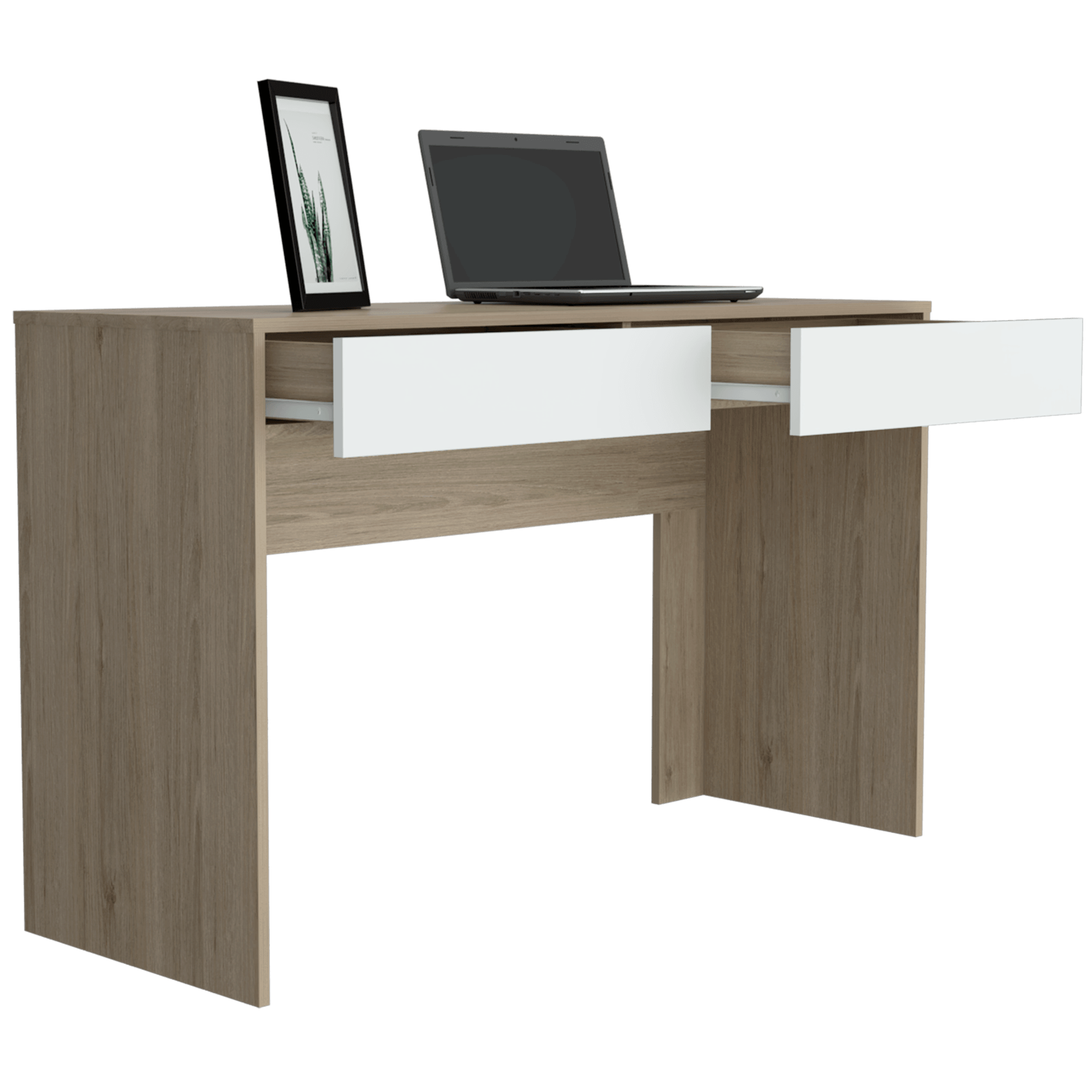 ESCRITORIO MANTIS, BEIGE Y BLANCO, CON DOS CAJONES ORGANIZADORES
