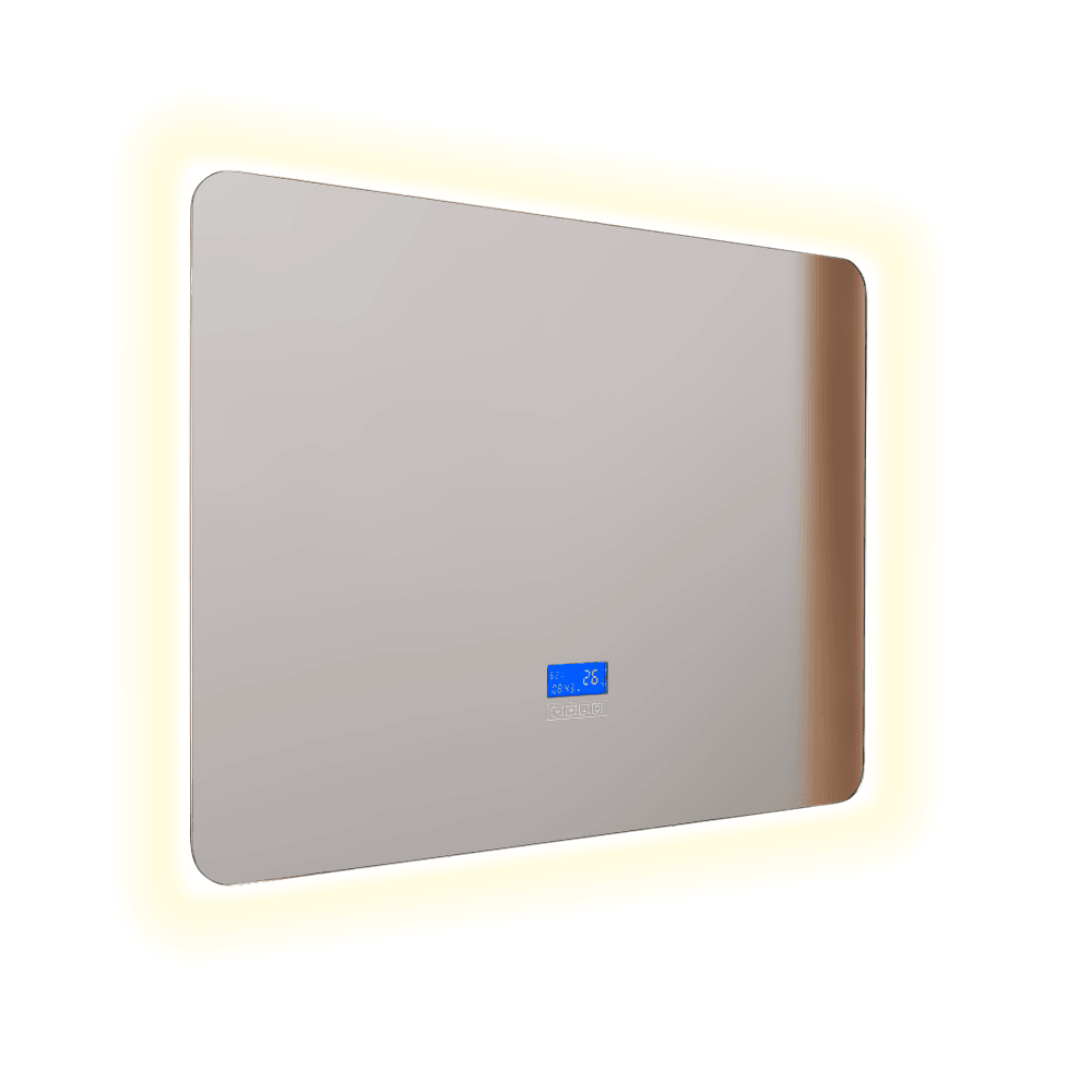 ESPEJO RECTANGULAR TEMPO, PANTALLA TOUCH INDICA FECHA, HORA Y TEMPERATURA