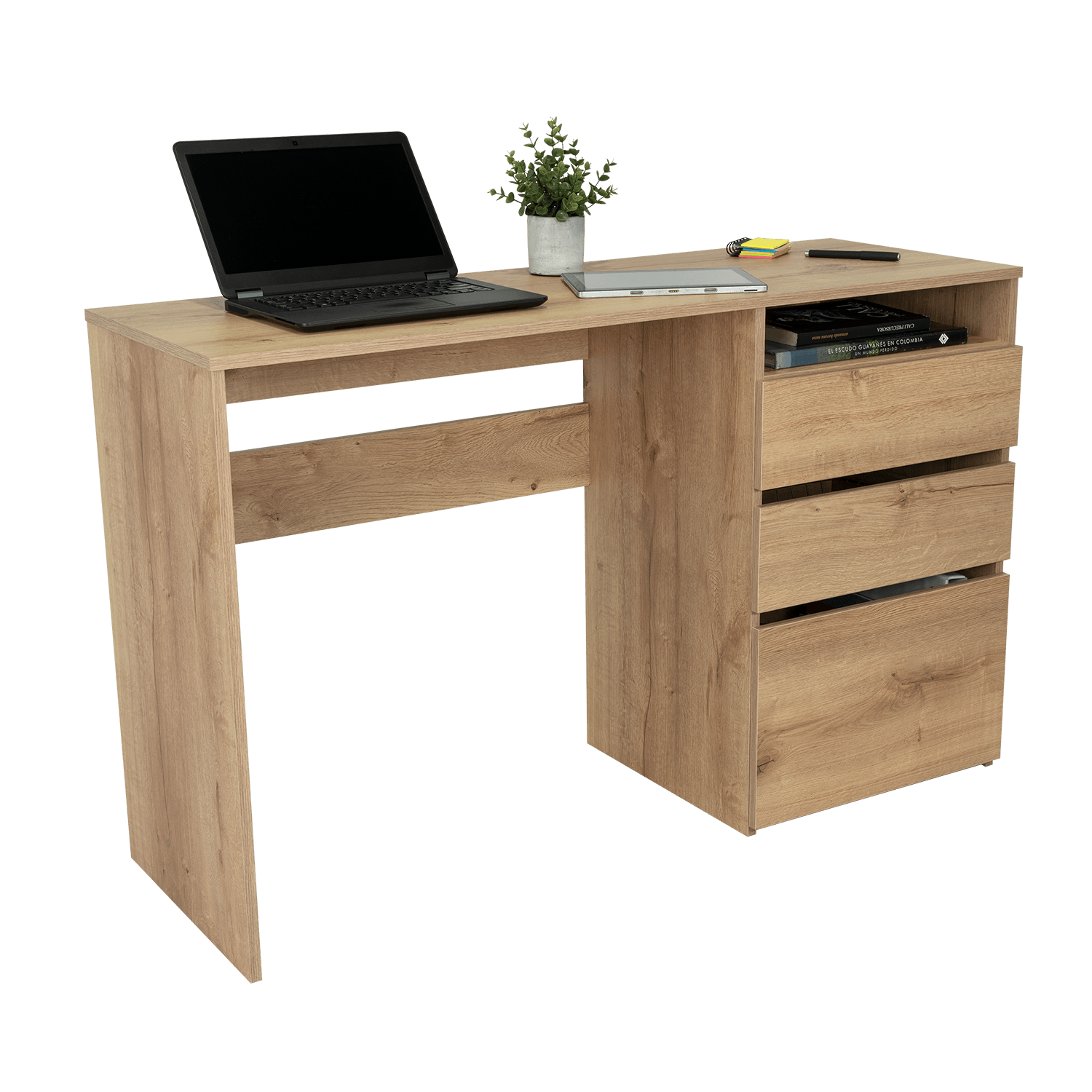 ESCRITORIO VENUS, CAFÉ CLARO, CON DOS CAJONES MULTIUSOS Y UN CAJÓN ARCHIVADOR ADICIONAL