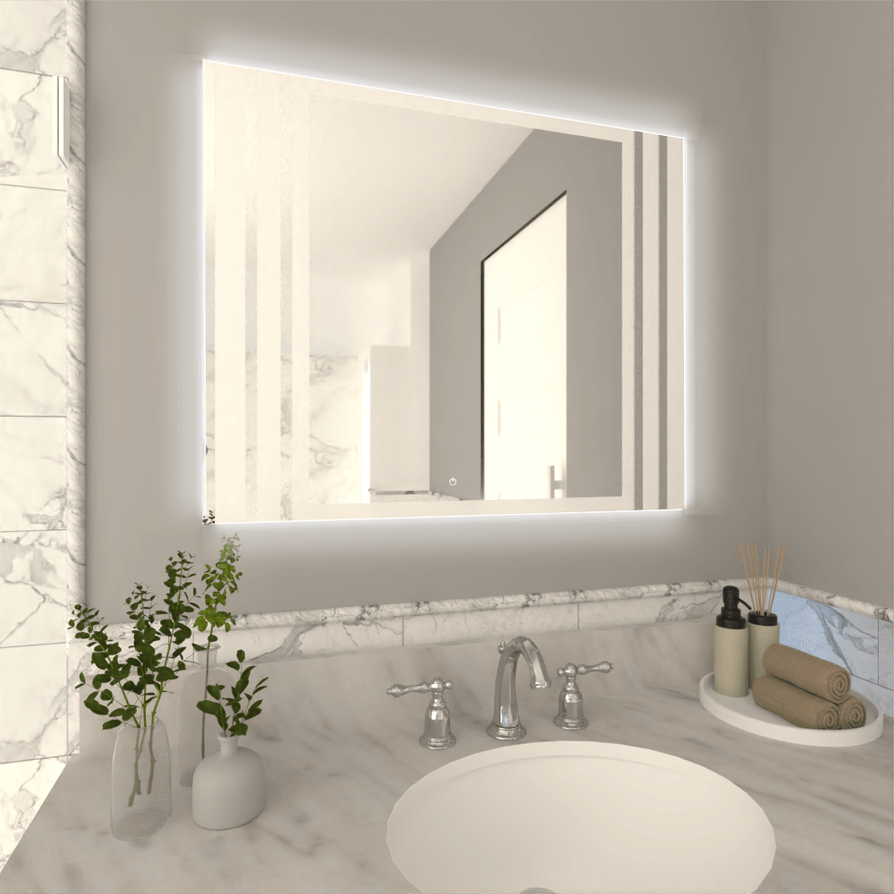 ESPEJO RECTANGULAR APOLO, GRIS, CON LUZ LED Y BOTÓN TOUCH
