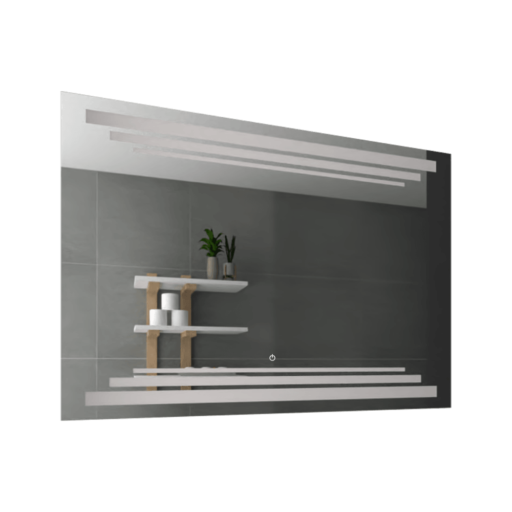 ESPEJO RECTANGULAR BARÚ, GRIS, CON LUZ LED Y BOTÓN TOUCH