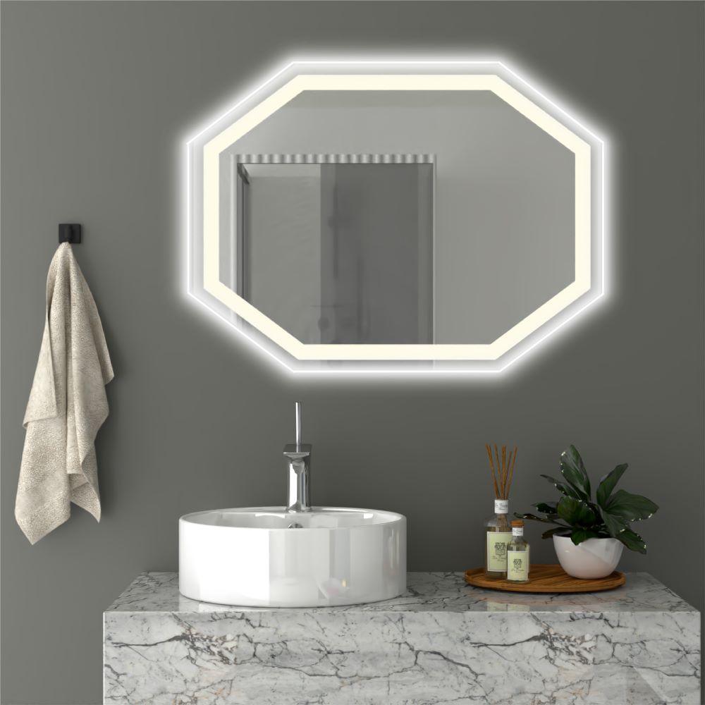 ESPEJO HEXAGONAL MIZU, GRIS, CON LUZ LED