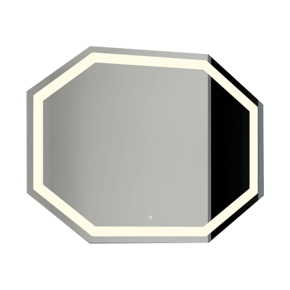 ESPEJO HEXAGONAL MIZU, GRIS, CON LUZ LED Y BOTÓN TOUCH