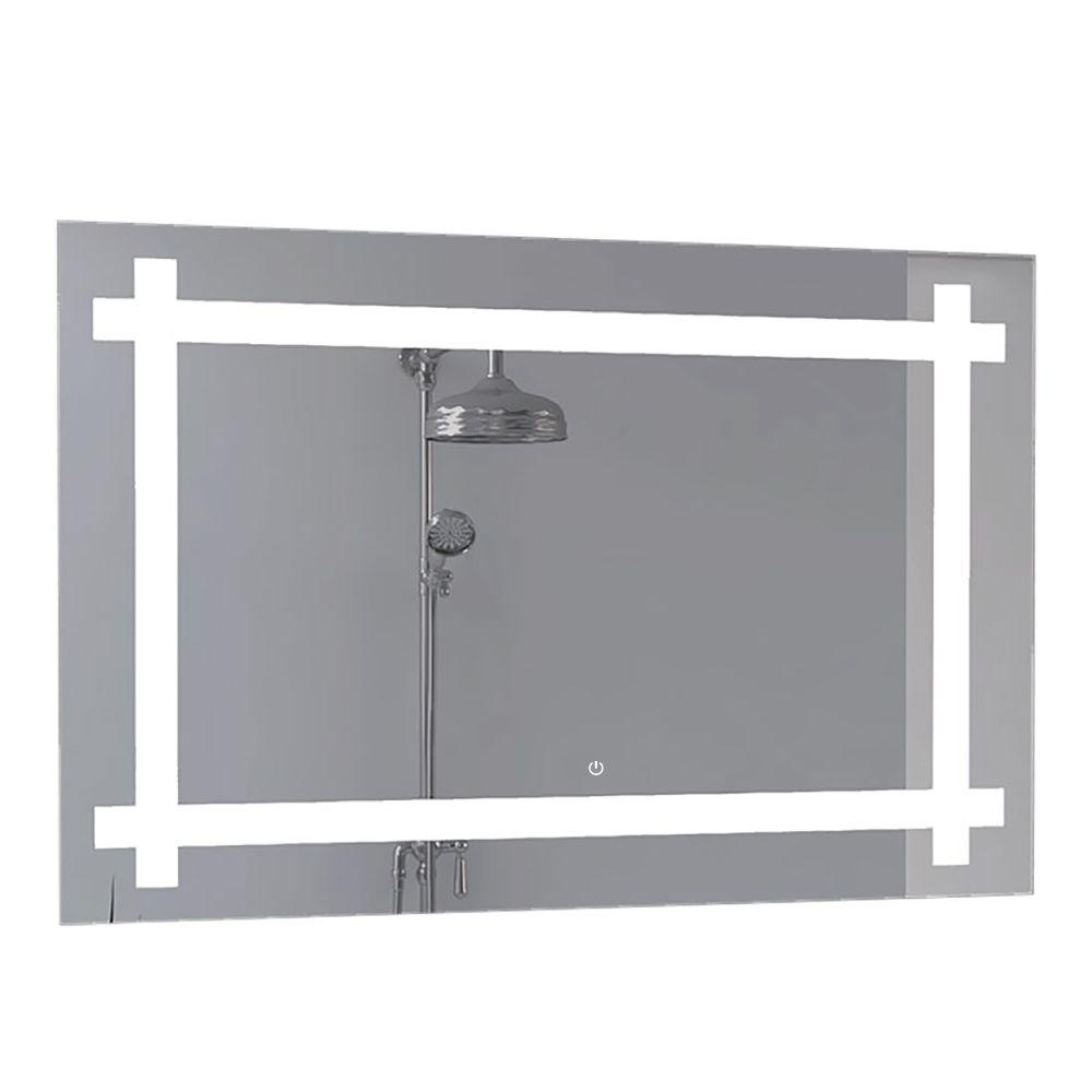 ESPEJO RECTANGULAR BRONI, GRIS, CON LUZ LED Y BOTÓN TOUCH