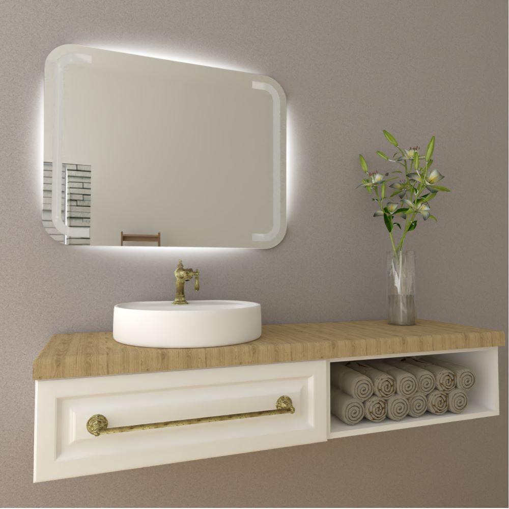 ESPEJO RECTANGULAR BROWN, GRIS, CON LUZ LED