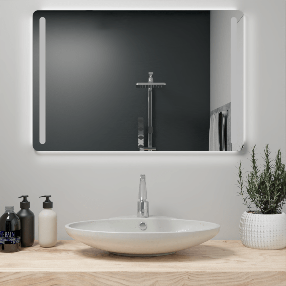 ESPEJO RECTANGULAR BRONI, GRIS, CON LUZ LED