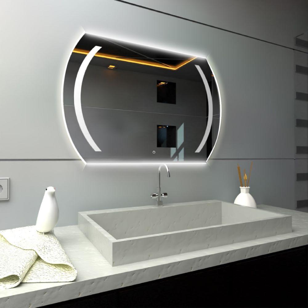 ESPEJO RECTANGULAR MANSON, GRIS, CON LUZ LED Y BOTÓN TOUCH