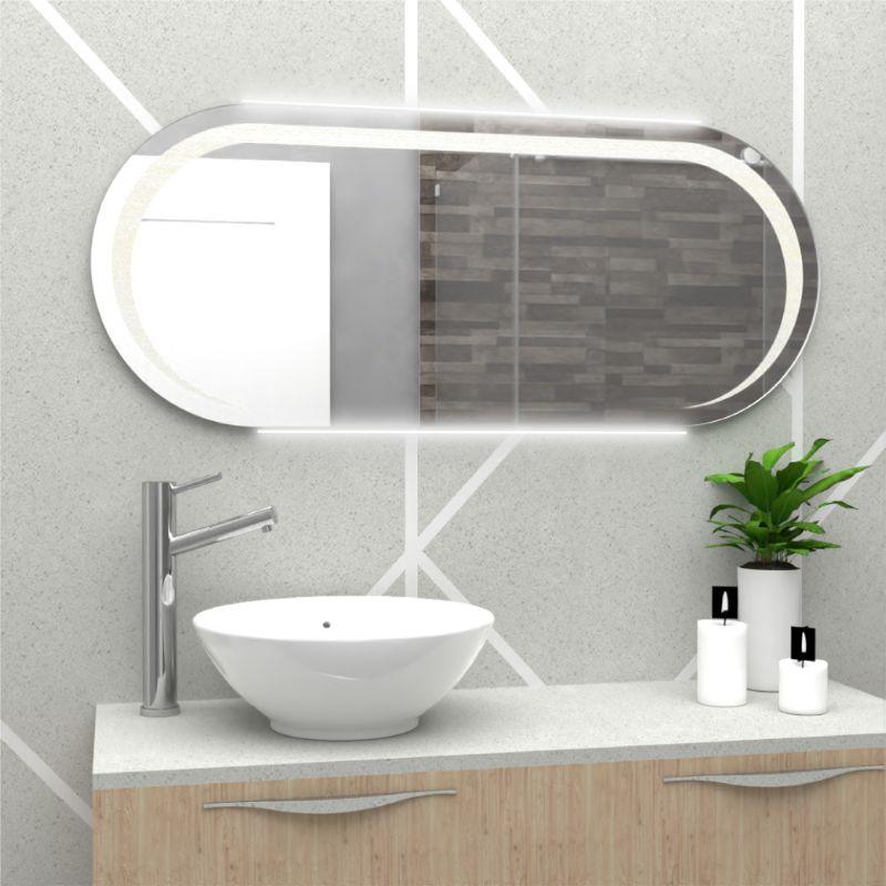 ESPEJO RECTANGULAR VERÓN, GRIS, CON LUZ LED
