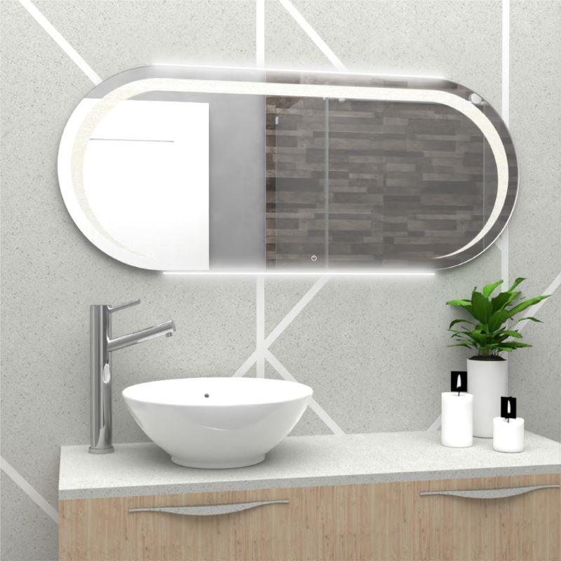 ESPEJO RECTANGULAR VERÓN, GRIS, CON LUZ LED Y BOTÓN TOUCH