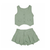 62008 CONJUNTO NIÑA BEBÉ - CHALECO CON MOÑO Y SHORT PRENSES