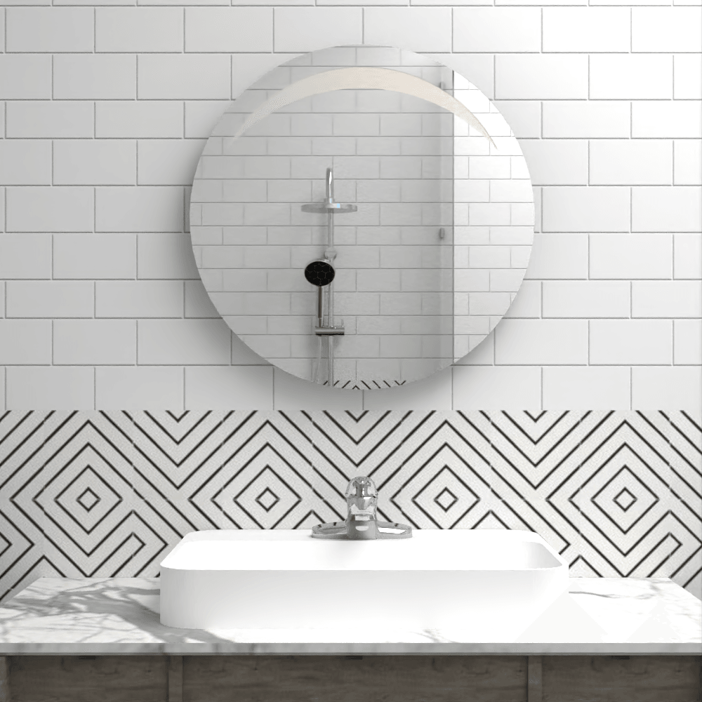 ESPEJO CIRCULAR BOMBAY, GRIS, CON DISEÑO EN SANDBLASTING