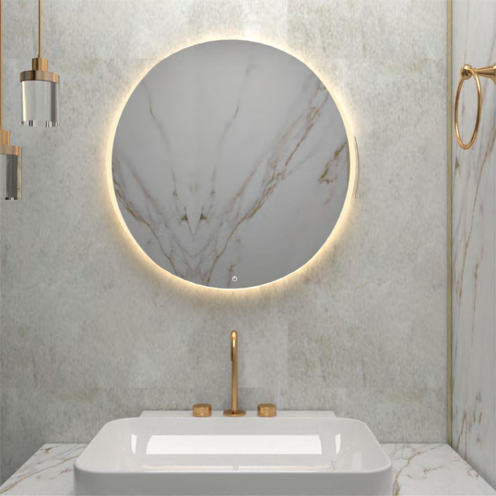 ESPEJO CIRCULAR DAKOTA, GRIS, CON LUZ LED Y BOTÓN TOUCH