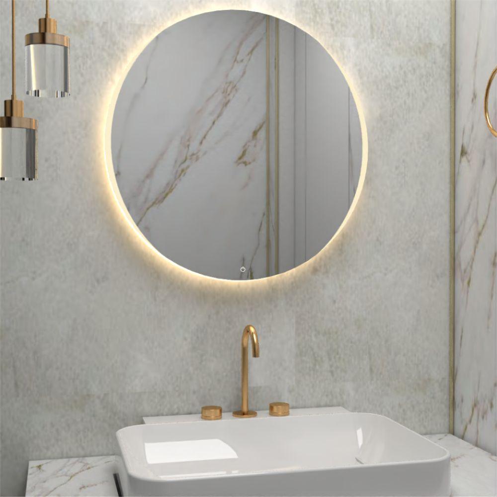ESPEJO CIRCULAR DAKOTA, GRIS, CON LUZ LED Y BOTÓN TOUCH