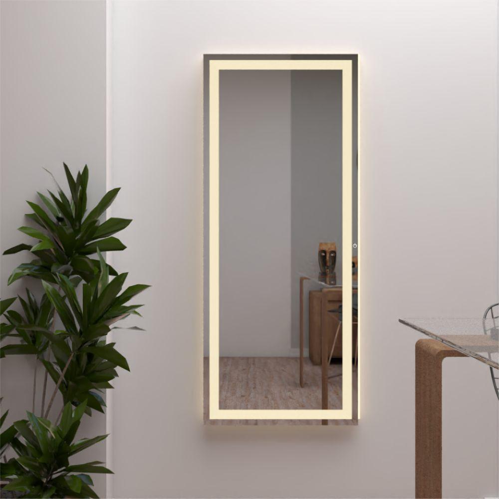 ESPEJO RECTANGULAR TAVIRA, GRIS, CON LUZ LED Y BOTÓN TOUCH
