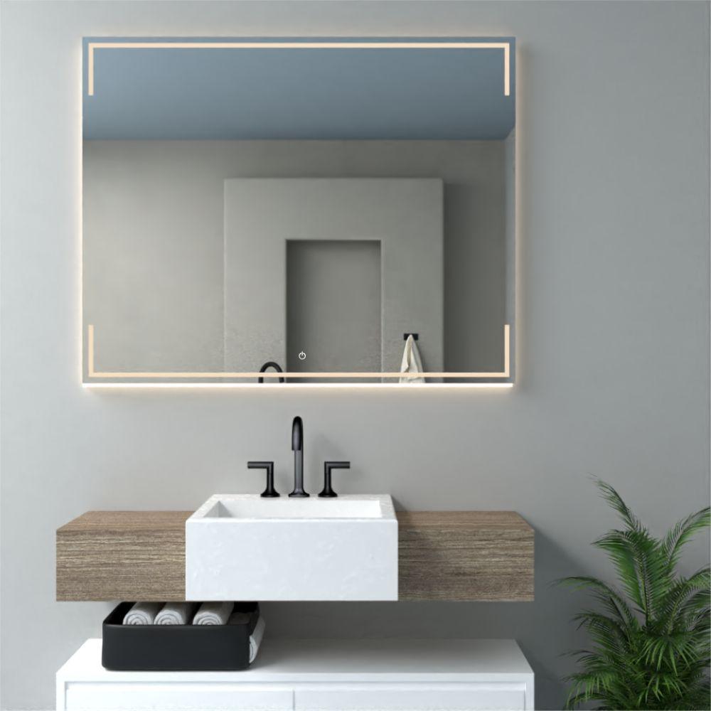 ESPEJO RECTANGULAR TERRANOVA, GRIS, CON LUZ LED Y BOTÓN TOUCH