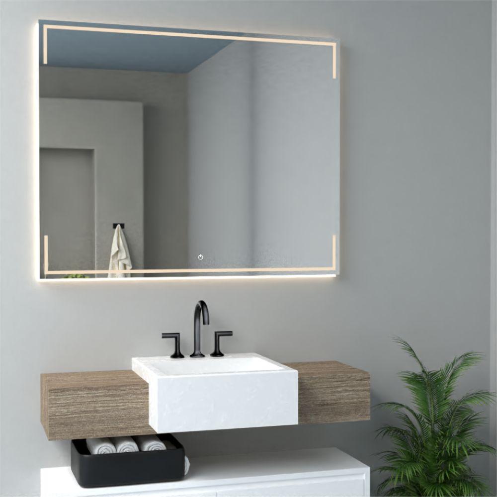 ESPEJO RECTANGULAR TERRANOVA, GRIS, CON LUZ LED Y BOTÓN TOUCH