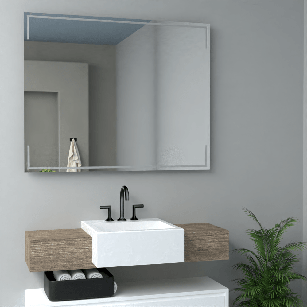 ESPEJO RECTANGULAR TERRANOVA, GRIS, DISEÑO MODERNO