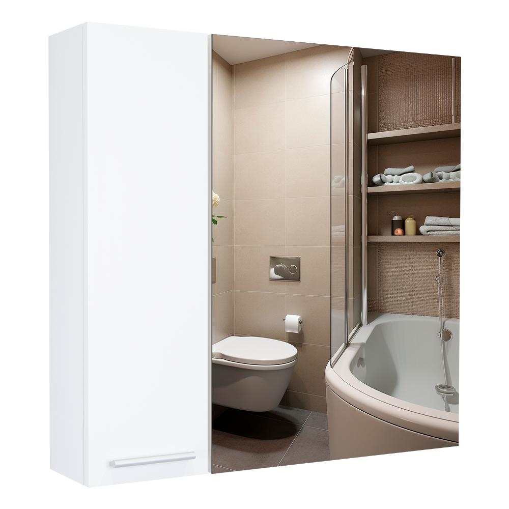 GABINETE DE BAÑO DEPP, BLANCO, CON ESPEJO BISELADO DE BUEN TAMAÑO Y VARIOS ENTREPAÑOS