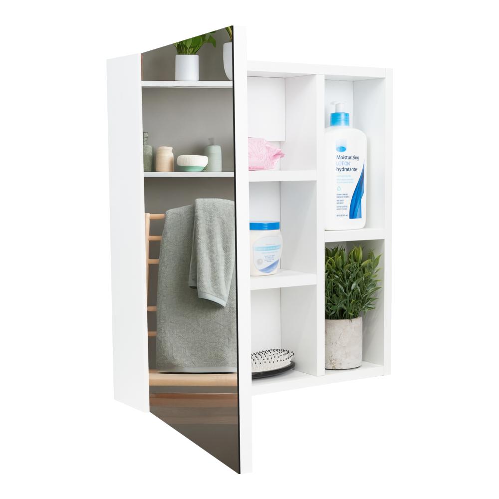 GABINETE DE BAÑO DELHI, BLANCO, CON PUERTA ESPEJO Y VARIOS ENTREPAÑOS