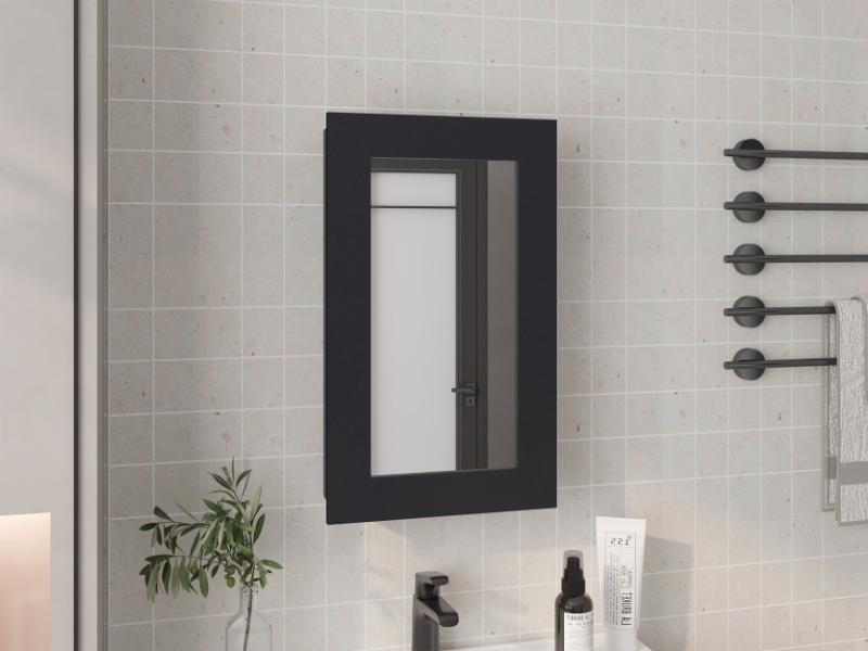 GABINETE DE BAÑO CARY, WENGUE, CON PUERTA ESPEJO Y TRES ENTREPAÑOS ZF