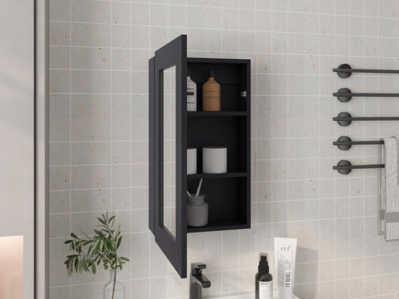 GABINETE DE BAÑO CARY, WENGUE, CON PUERTA ESPEJO Y TRES ENTREPAÑOS ZF