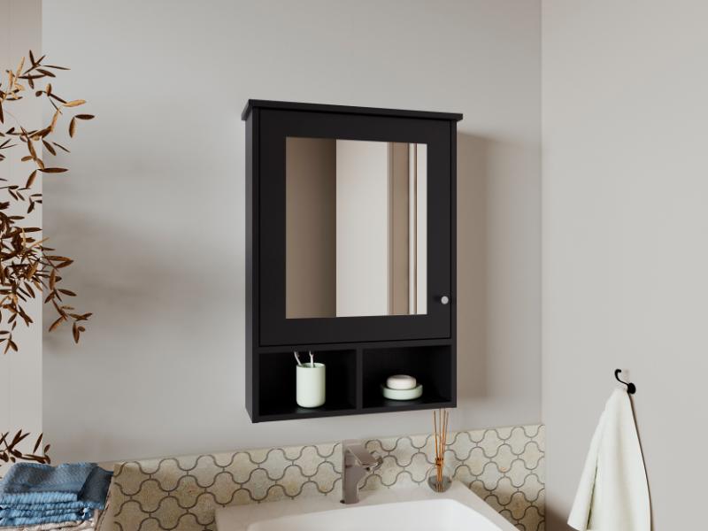 GABINETE DE BAÑO EGEO, WENGUE, CON PUERTA ESPEJO Y TRES ENTREPAÑOS PARA UBICAR OBJETOS ZF