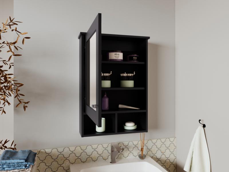 GABINETE DE BAÑO EGEO, WENGUE, CON PUERTA ESPEJO Y TRES ENTREPAÑOS PARA UBICAR OBJETOS ZF