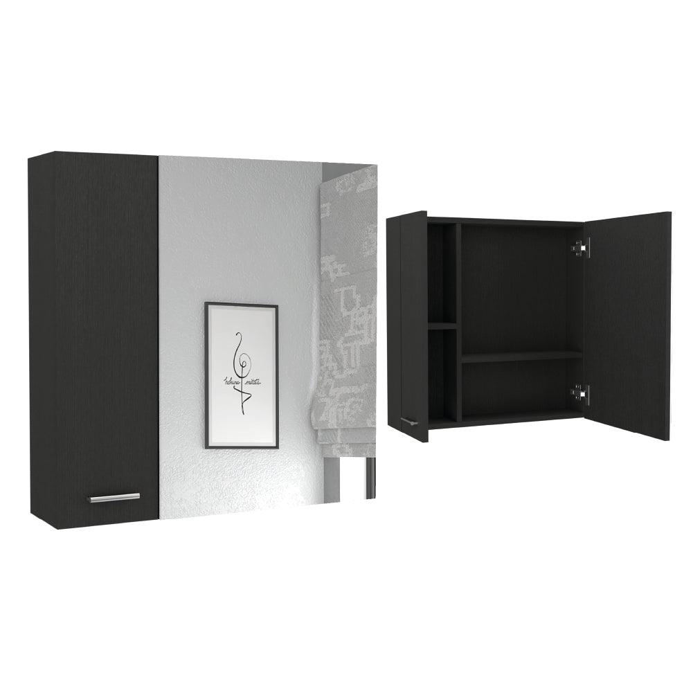 GABINETE DE BAÑO APOLIS, WENGUE, CON PUERTA ESPEJO Y DOS ENTREPAÑOS PARA UBICAR MÚLTIPLES OBJETOS X2