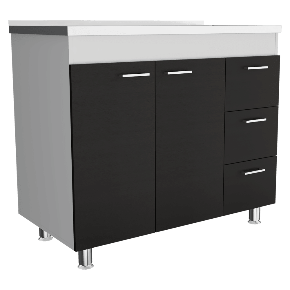 GABINETE INFERIOR CANTABRIA, WENGUE Y BLANCO DUQUEZA, CON DOS PUERTAS BATIENTES Y TRES CAJONES DESLIZABLES ZF