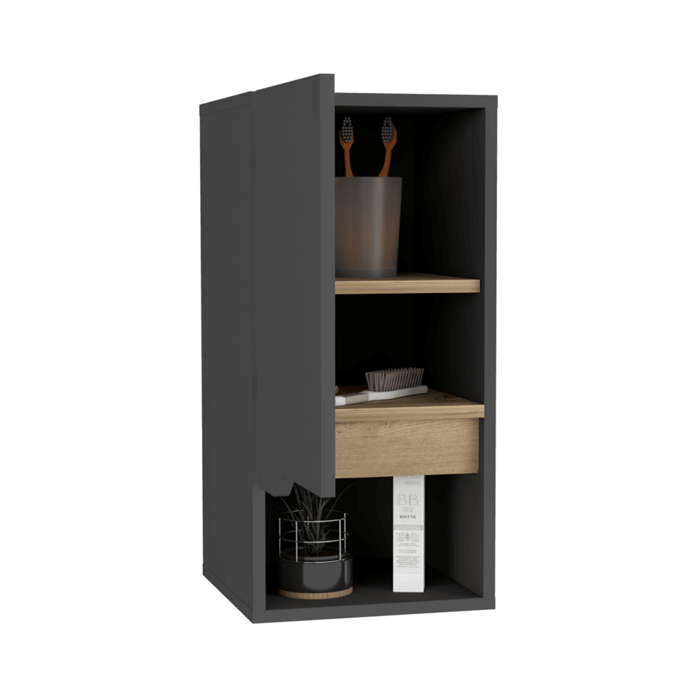 GABINETE DE BAÑO APOLIS, PLATA OSCURO Y CAFÉ CLARO, CON ESPACIO PARA GUARDAR OBJETOS DE ASEO PERSONAL