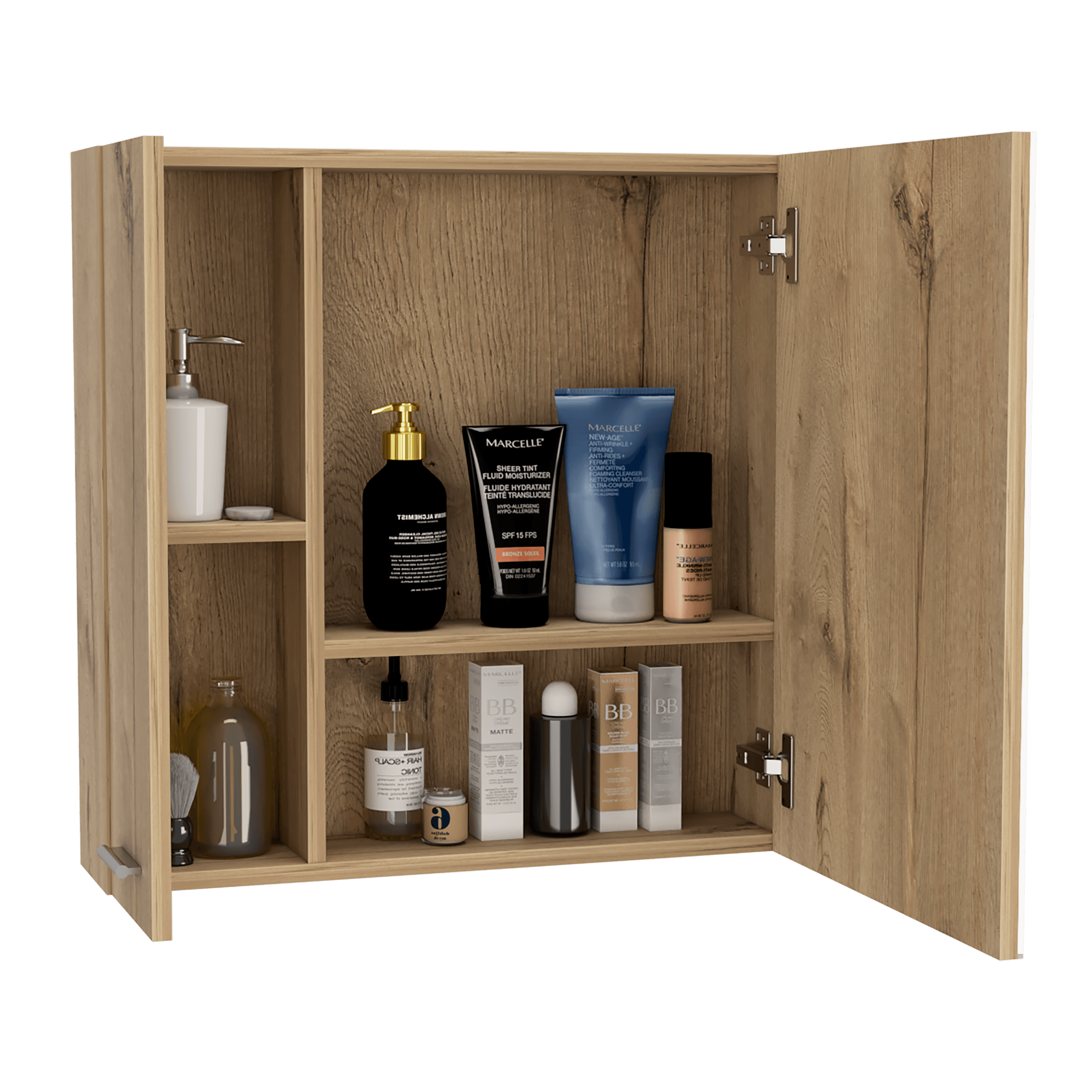 GABINETE DE BAÑO DEPP, CAFÉ CLARO, CON PUERTA ESPEJO Y DOS ENTREPAÑOS  ZF