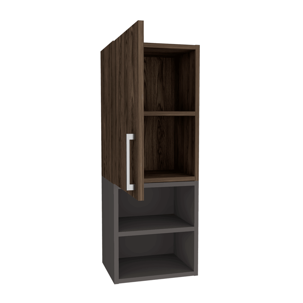 GABINETE DE BAÑO OPORTO, CHOCOLATE Y PLATA OSCURO, CON ESPACIO PARA GUARDAR OBJETOS DE ASEO PERSONAL