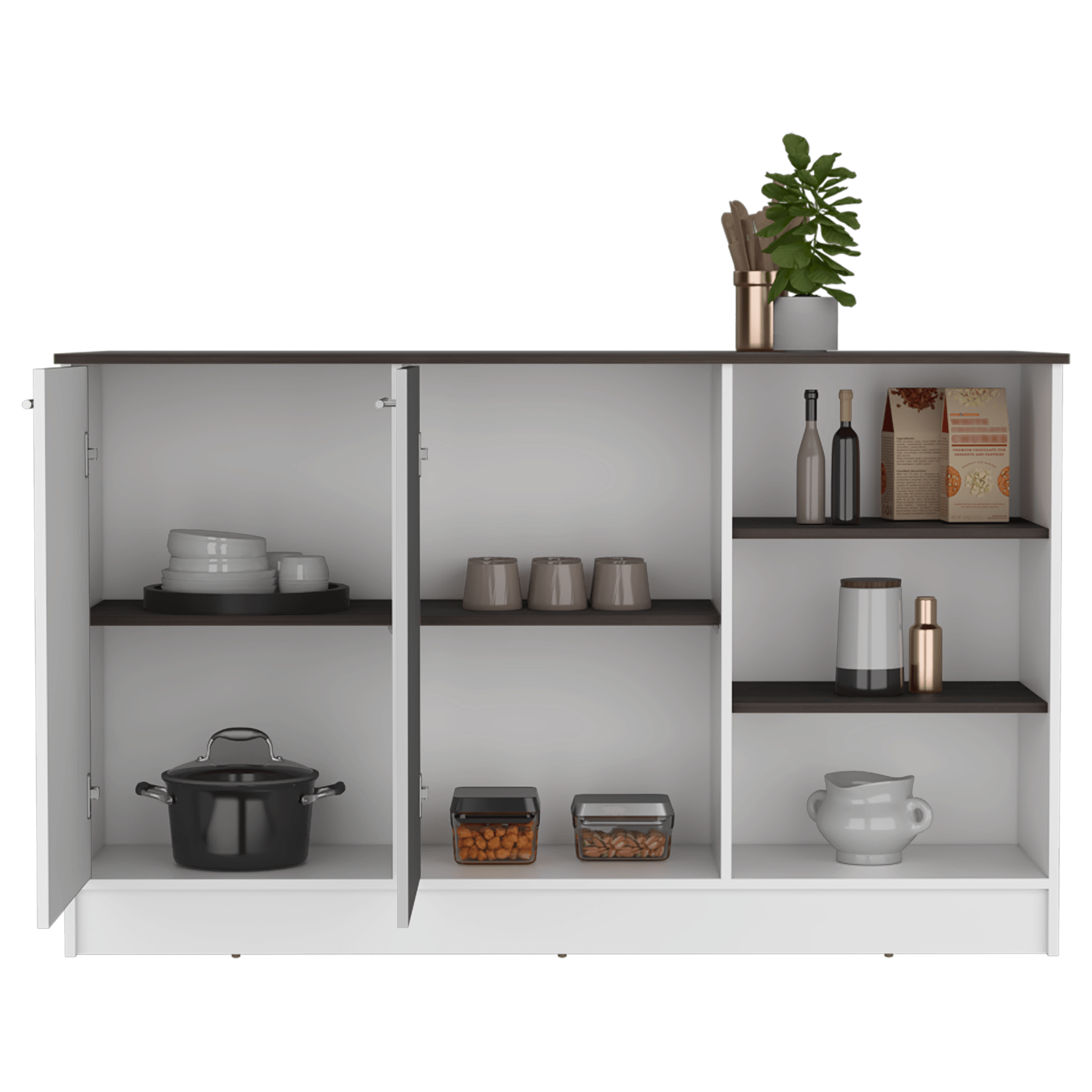 BARRA DE COCINA GINGER, BLANCO Y MILAN, CONTIENE TRES ENTREPAÑOS PARA GUARDAR OBJETOS DE COCINA